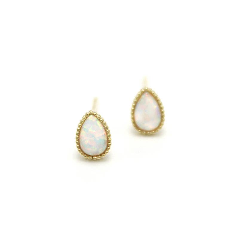 Vintage Teardrop Opal Stud Earrings
