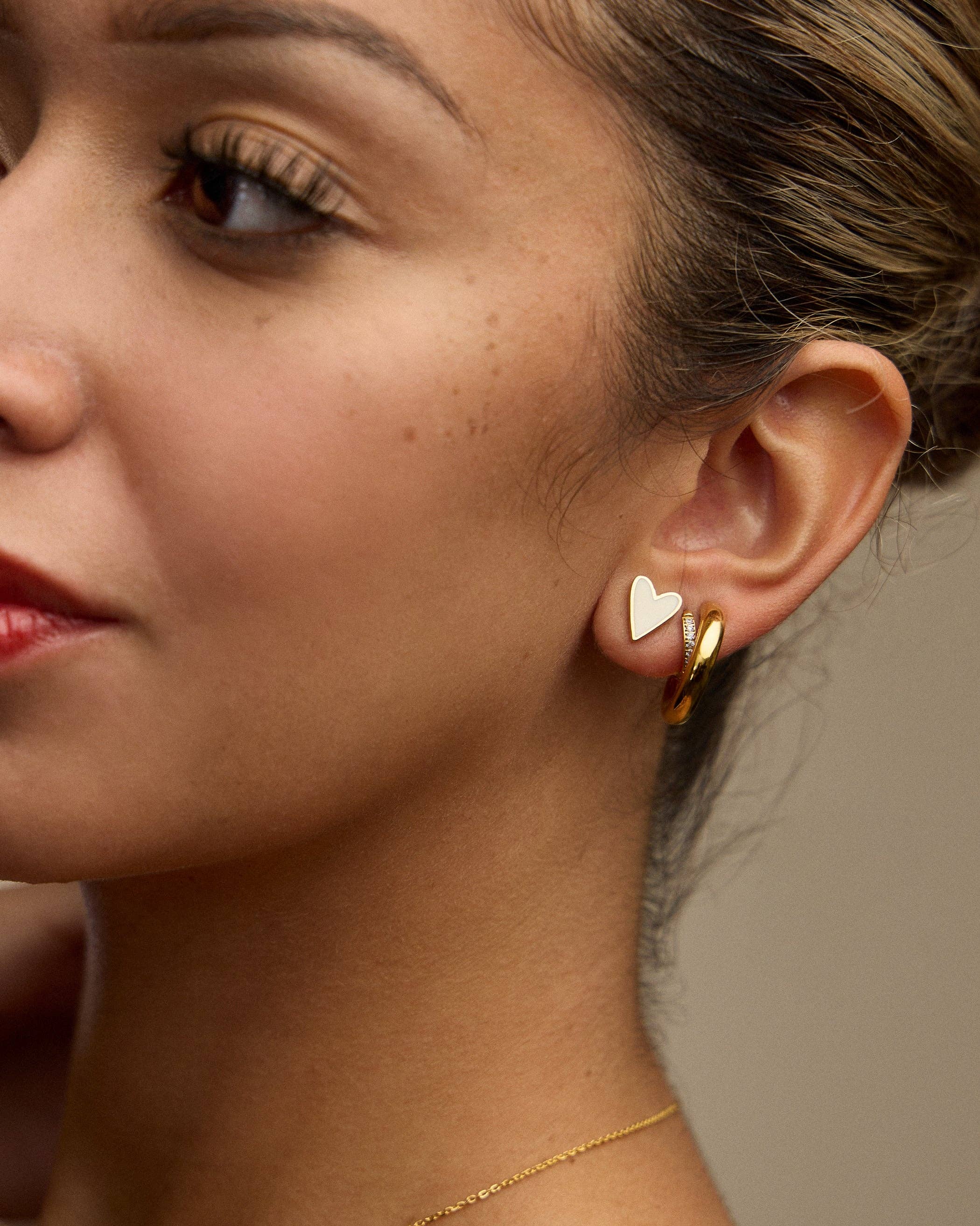 18K Gold-Dip Heart Stud Earrings