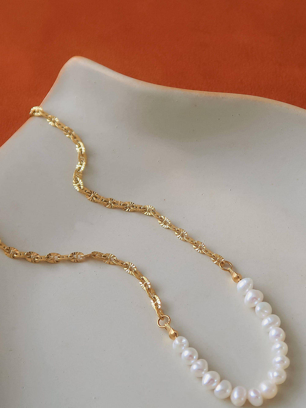 18K Gold Freshwater Pearl Chain Necklace