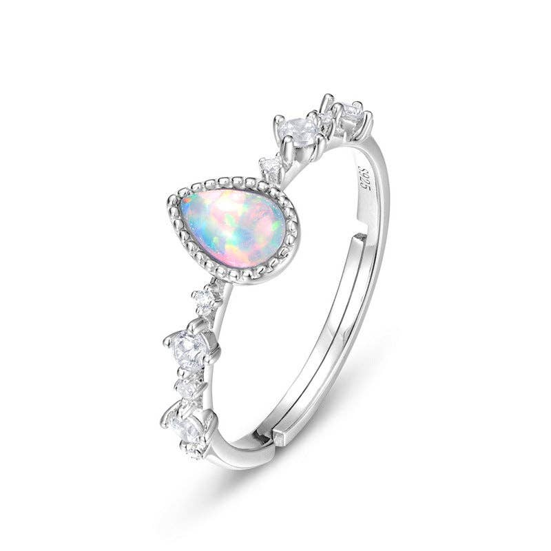 Dainty Opal Teardrop Ring