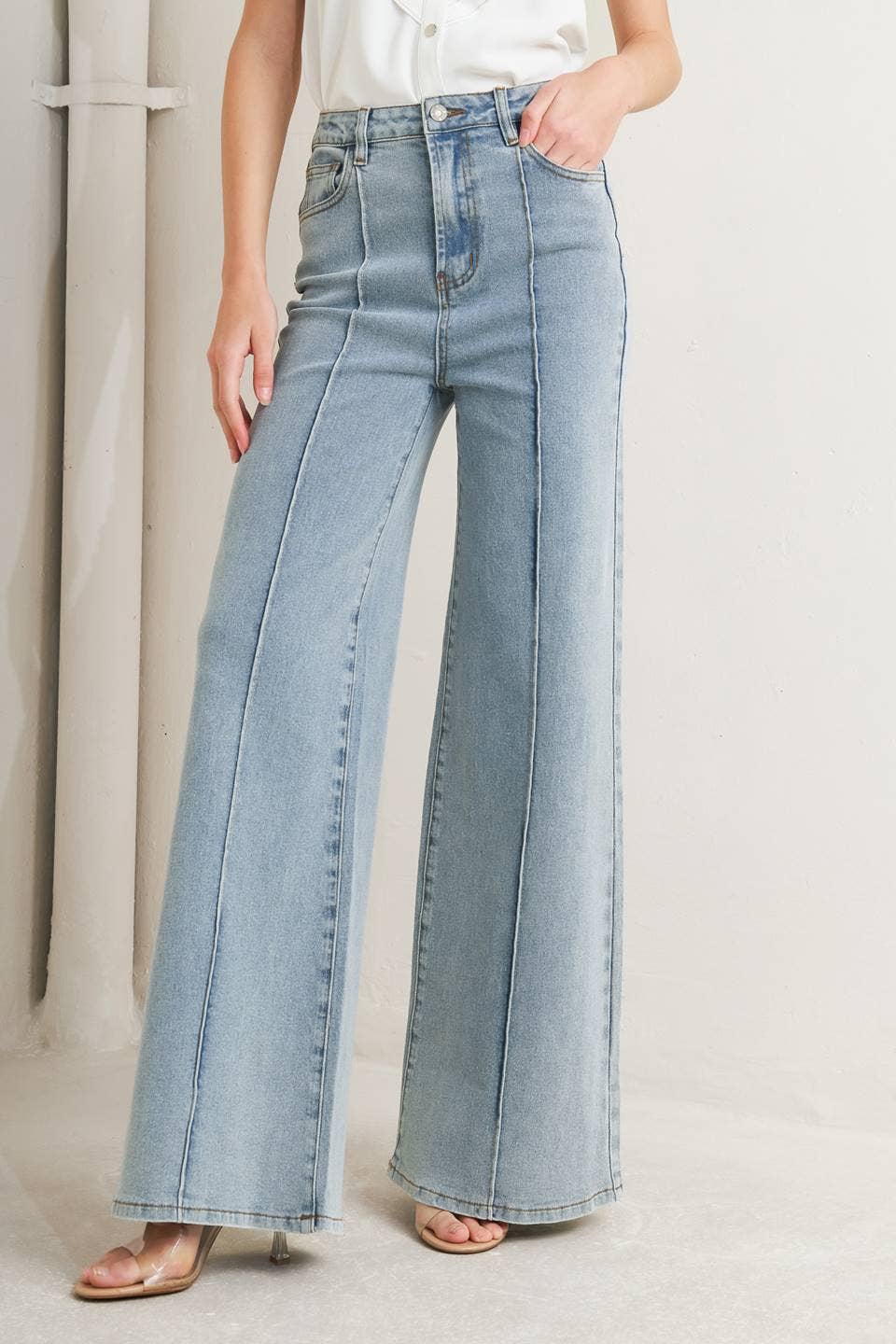 Ronnie Pinstripe Wide Leg Jeans