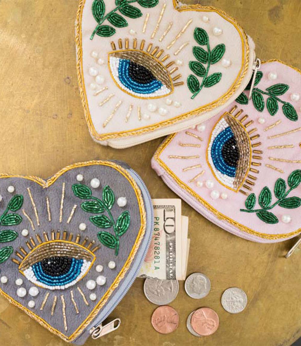 Seeing Eye Beaded Heart Coin Purse