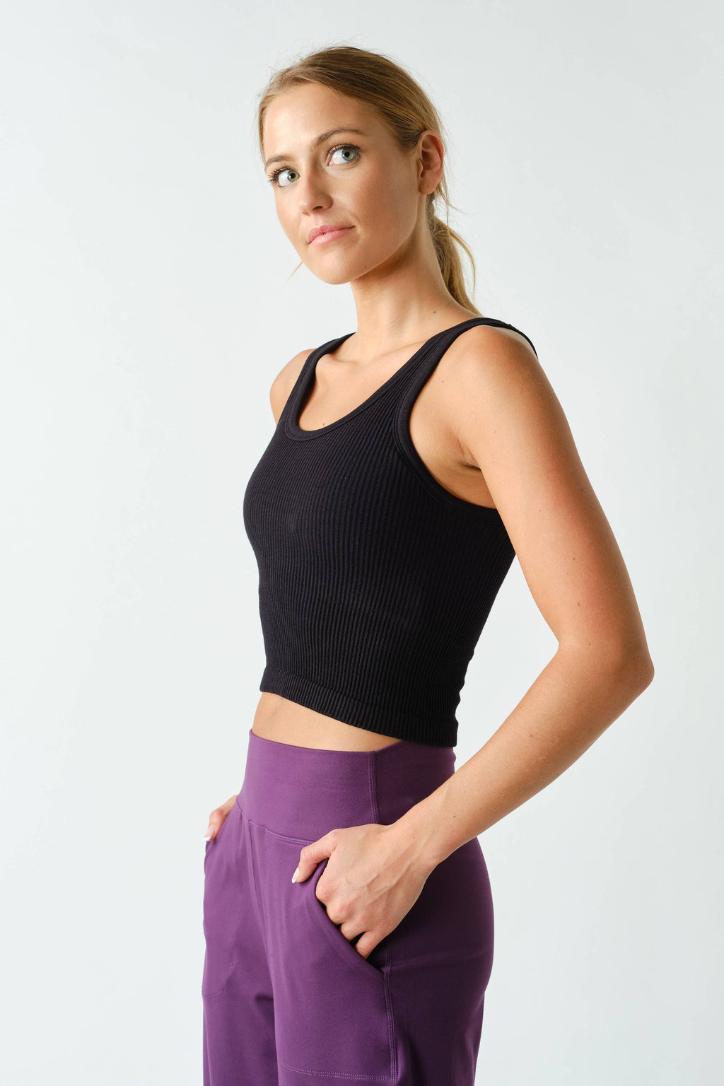 Ribbed Scoop-Neck Built-in-Bra Tank Top