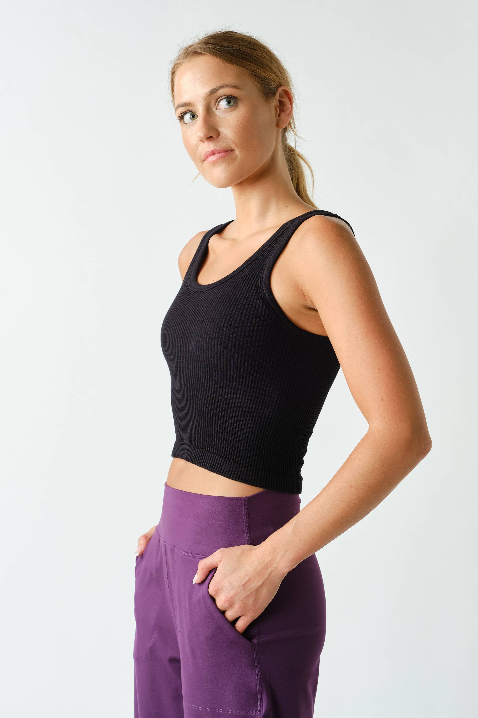 Ribbed Scoop-Neck Built-in-Bra Tank Top
