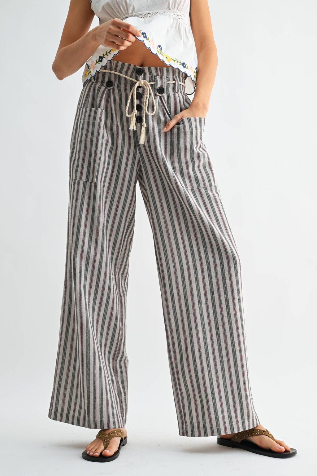 Jaden Striped Linen-Blend Pants