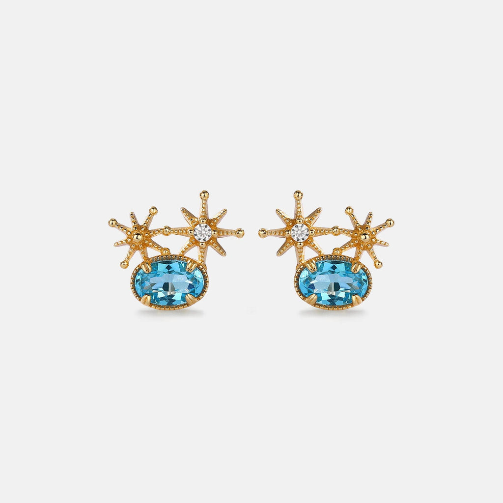 Oval Topaz Star Stud Earrings