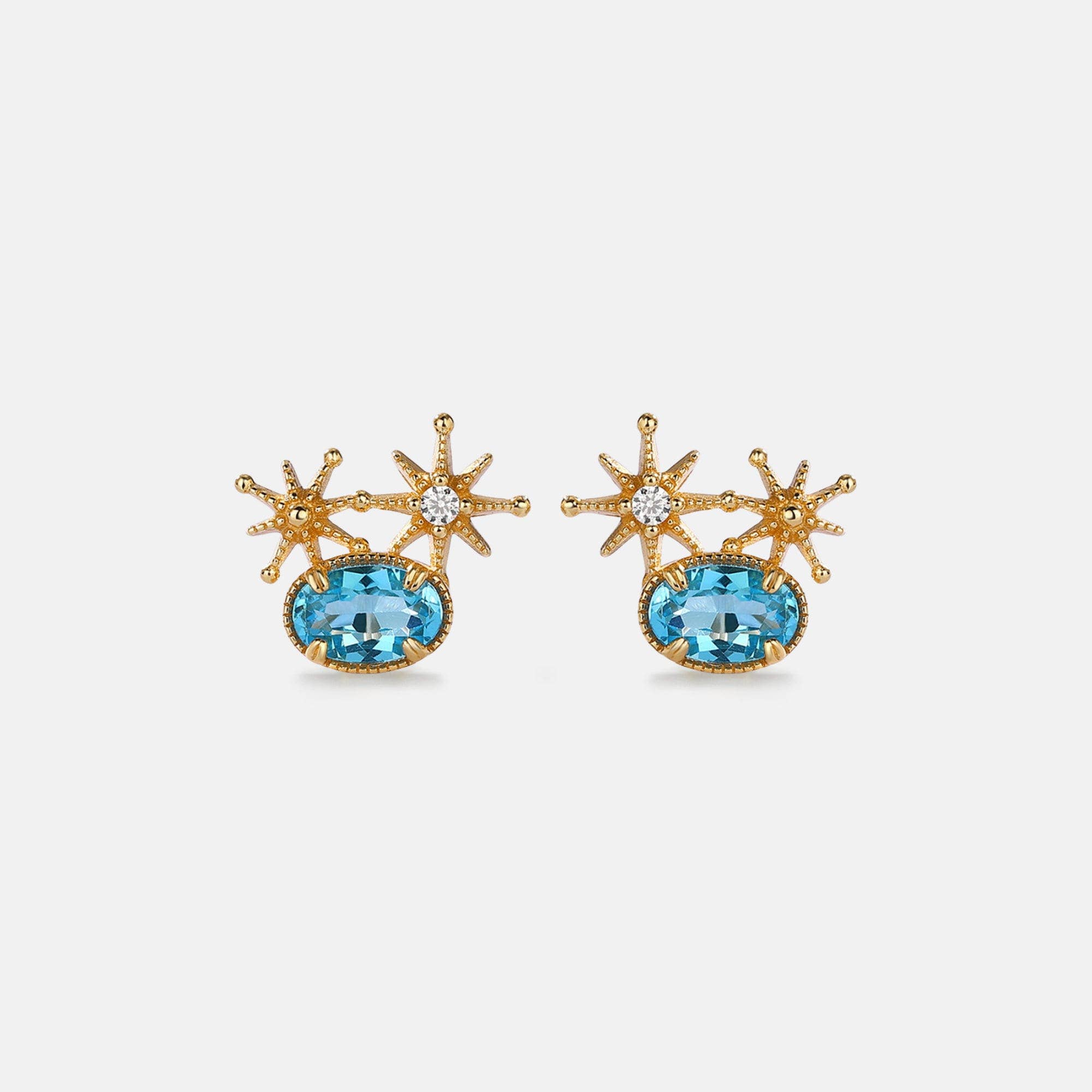 Oval Topaz Star Stud Earrings