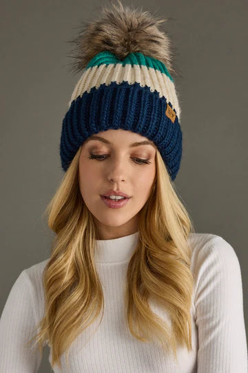 Striped Pom Pom Hat