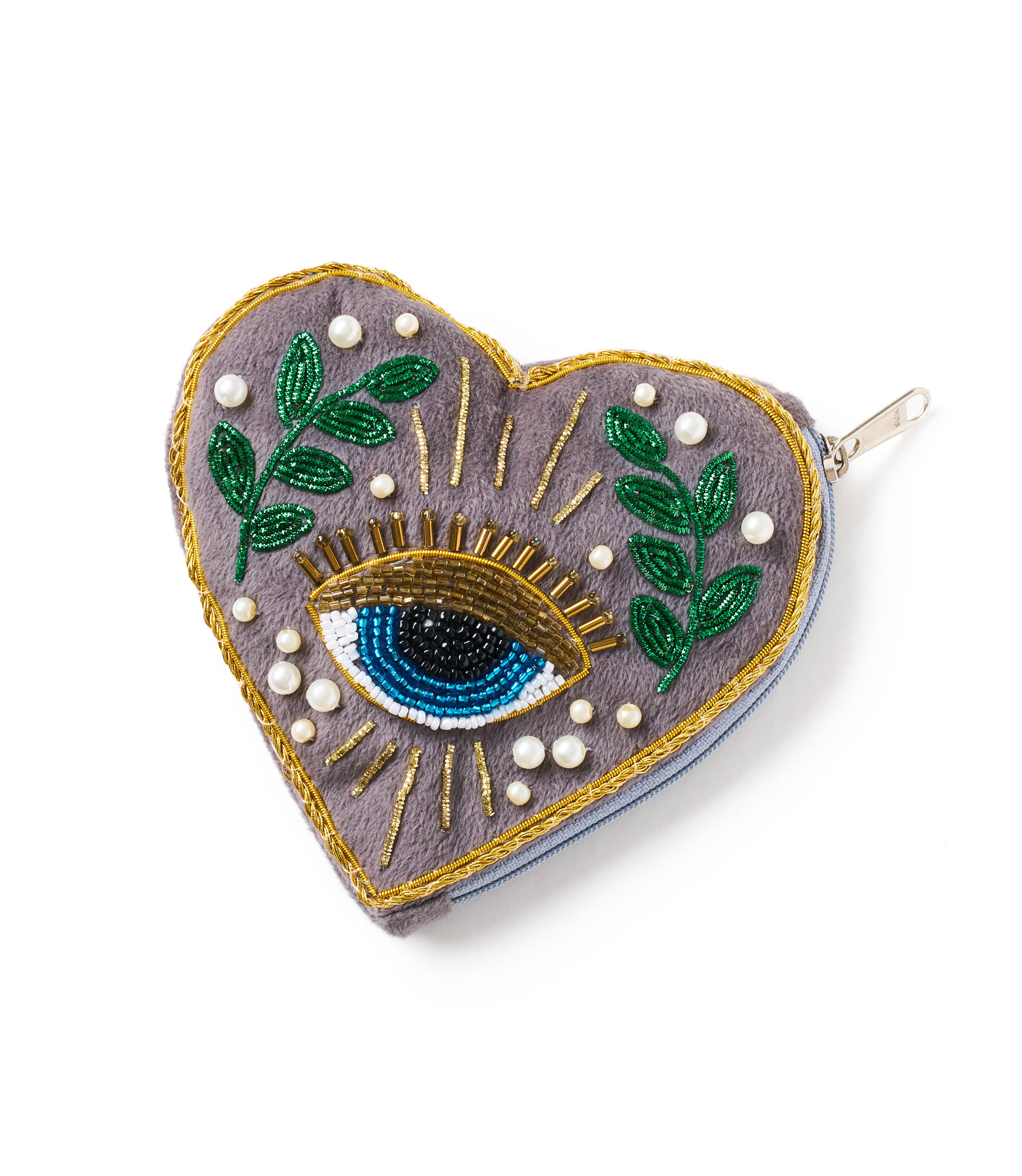 Seeing Eye Beaded Heart Coin Purse