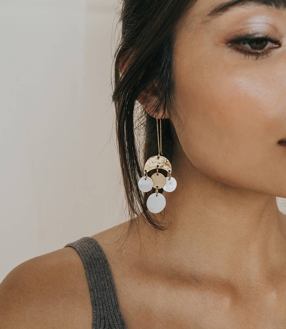 Chandelier Hammered Gold & MOP Earrings