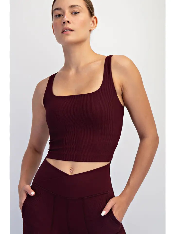 Ellie Ribbed Tank- Maroon