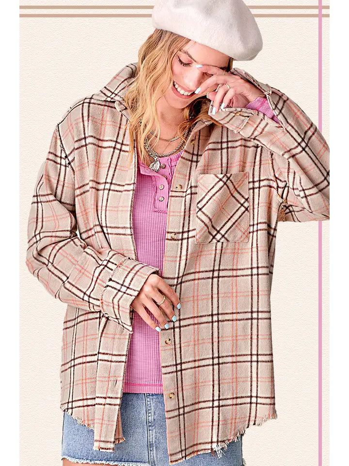 River Raw Hem Plaid Jacket