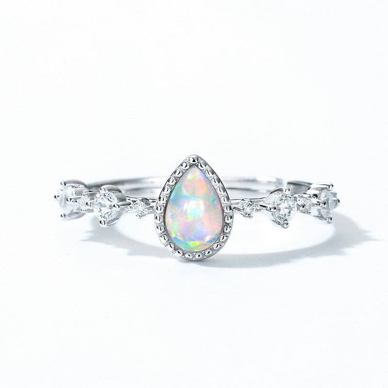 Dainty Opal Teardrop Ring