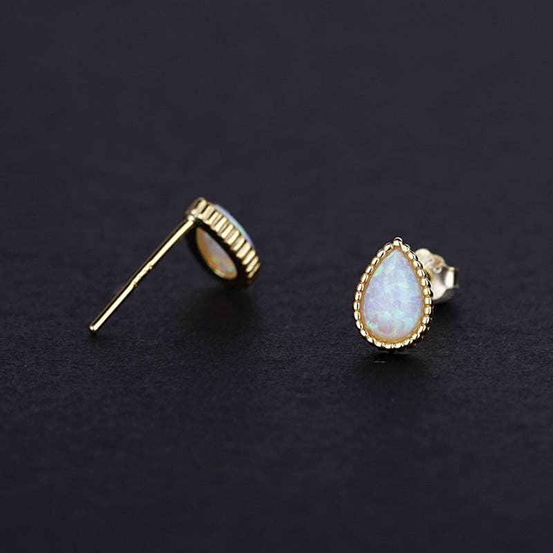 Vintage Teardrop Opal Stud Earrings