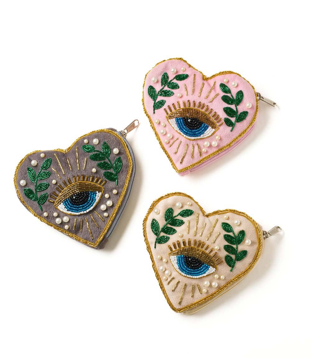 Seeing Eye Beaded Heart Coin Purse