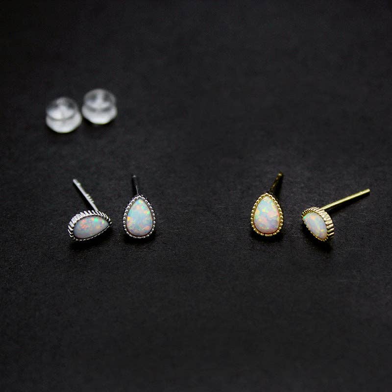 Vintage Teardrop Opal Stud Earrings