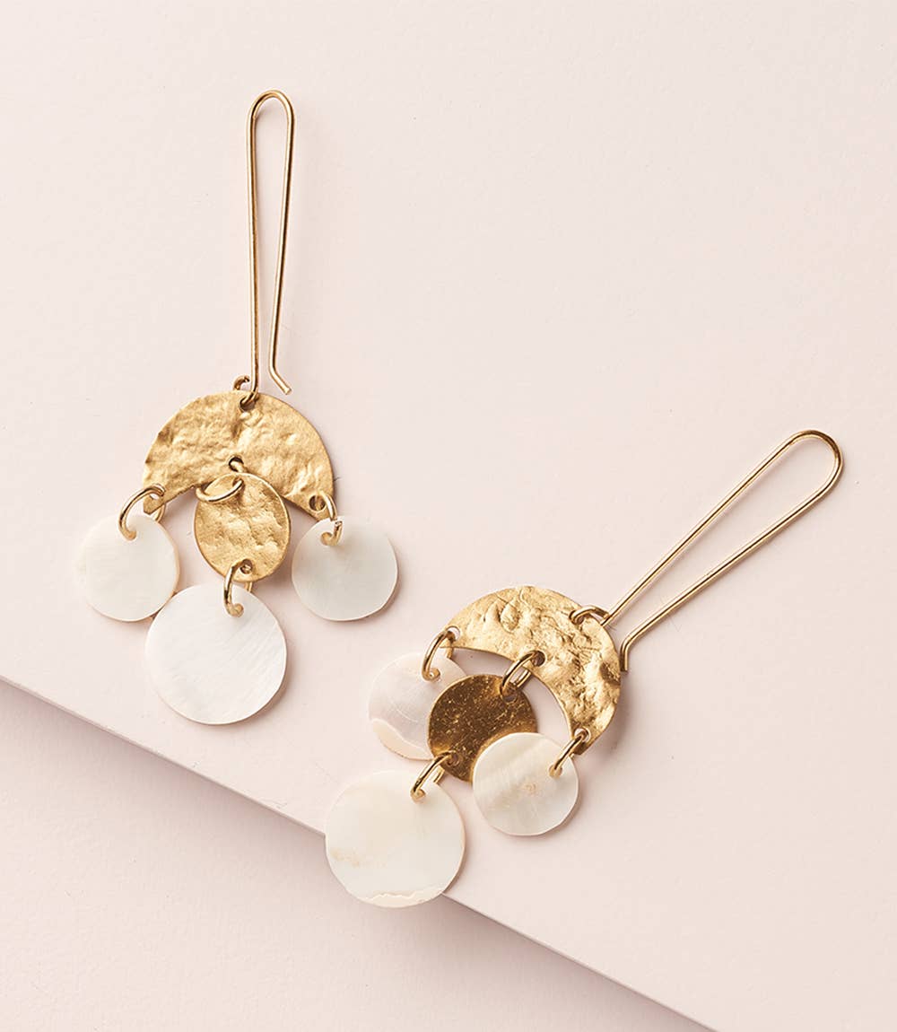 Chandelier Hammered Gold & MOP Earrings