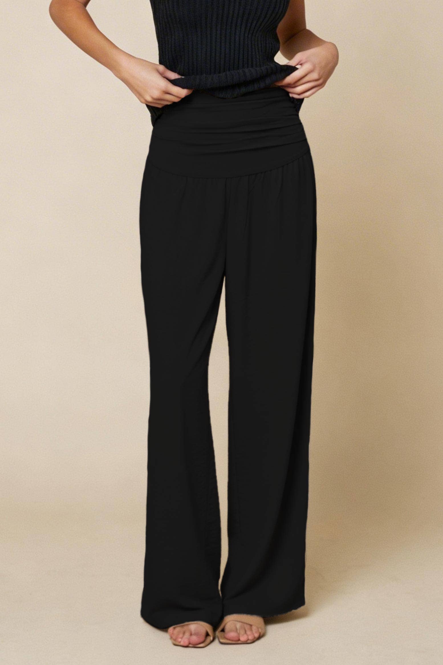 Sal Shirred Waist Satin Pants