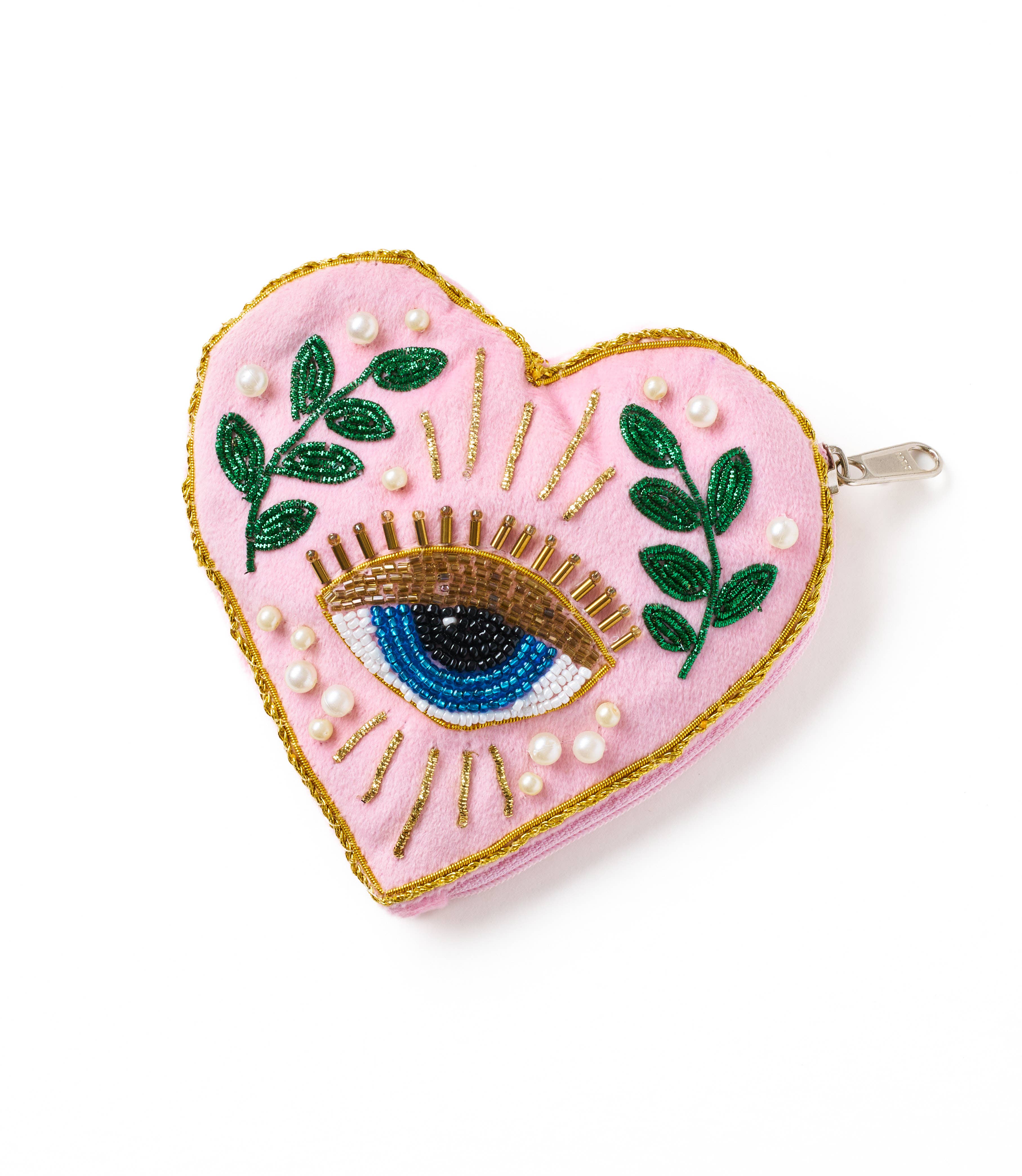 Seeing Eye Beaded Heart Coin Purse