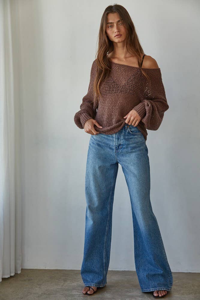 Juliana Off The Shoulder Crochet Knit Sweater