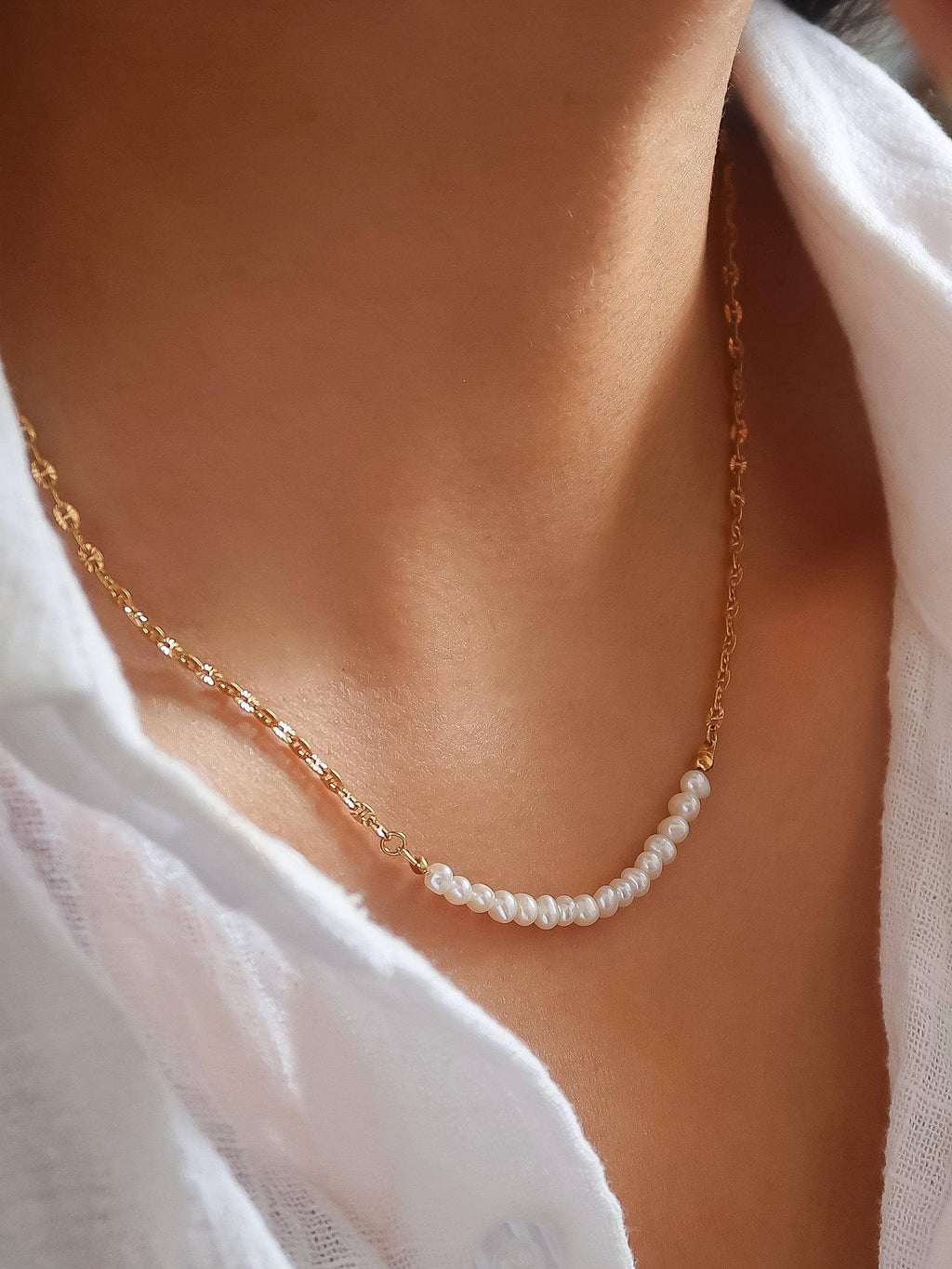 18K Gold Freshwater Pearl Chain Necklace