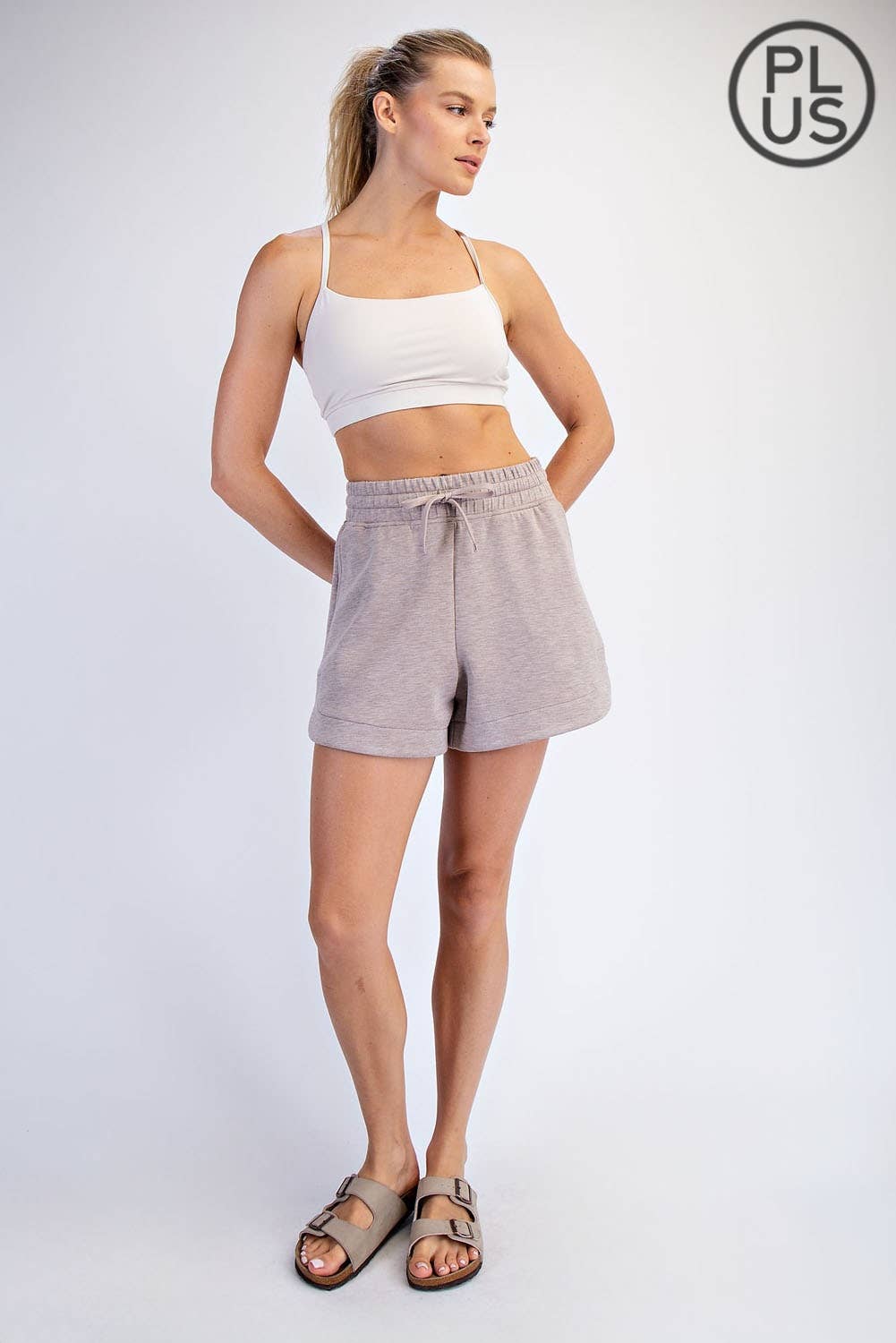 Taupe Pleated Lounge Shorts