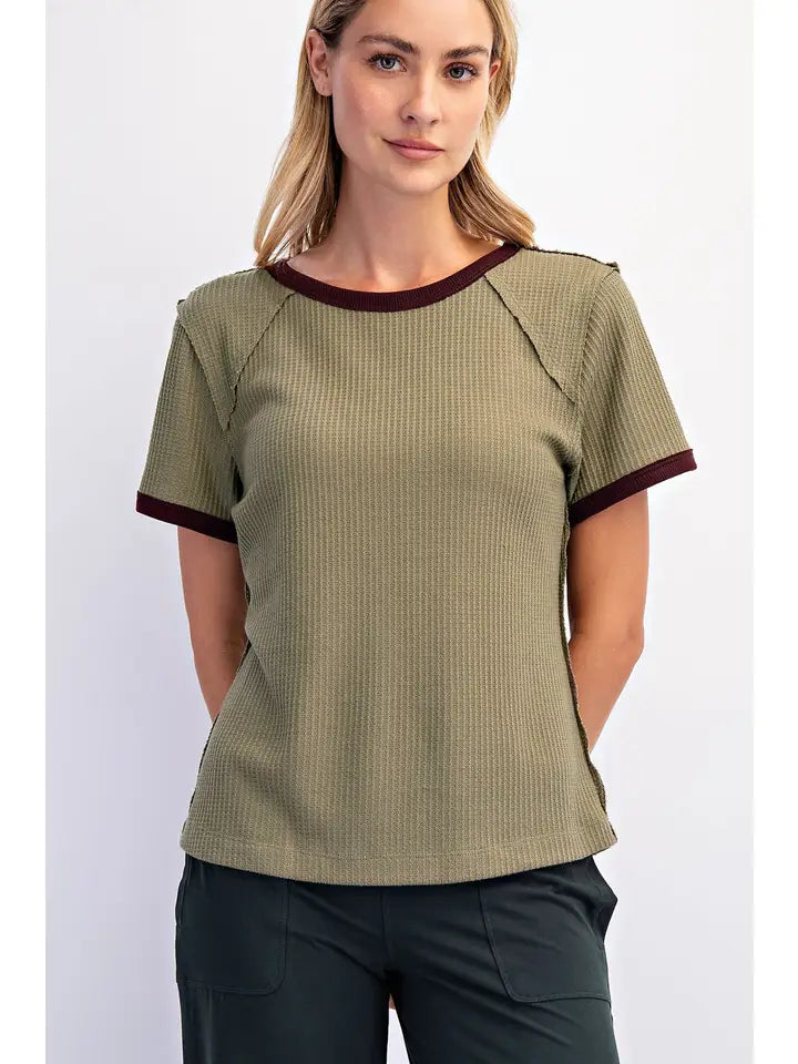 Olivia Waffle Tee- Olive