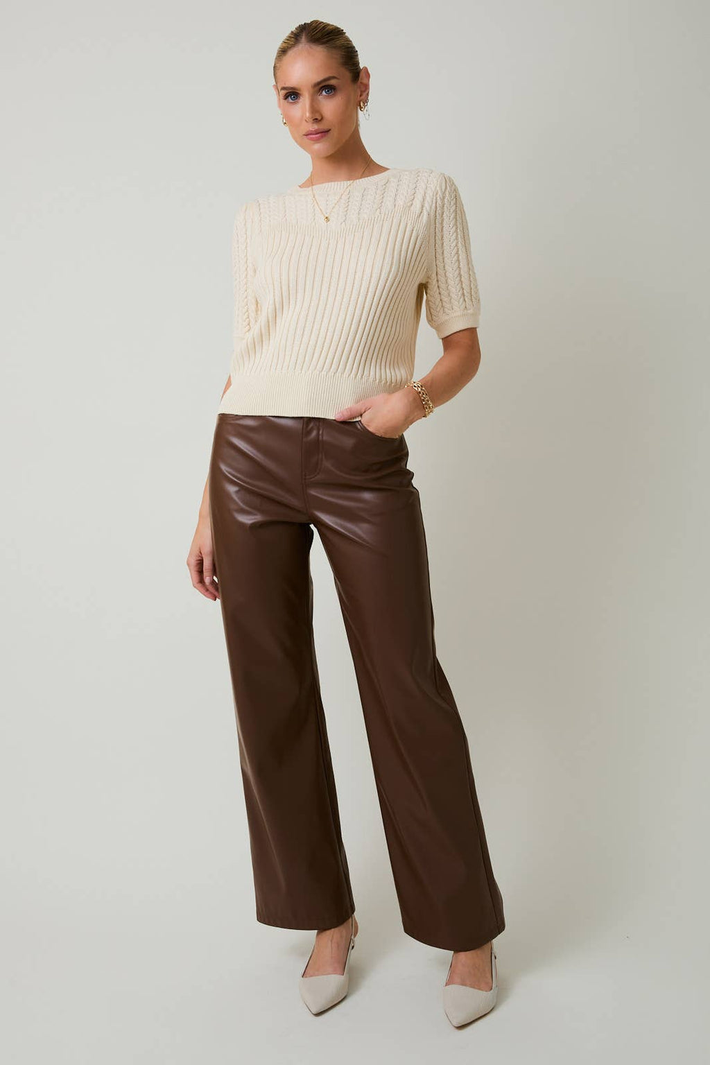 Millie Cable Knit Quarter Sleeve Sweater