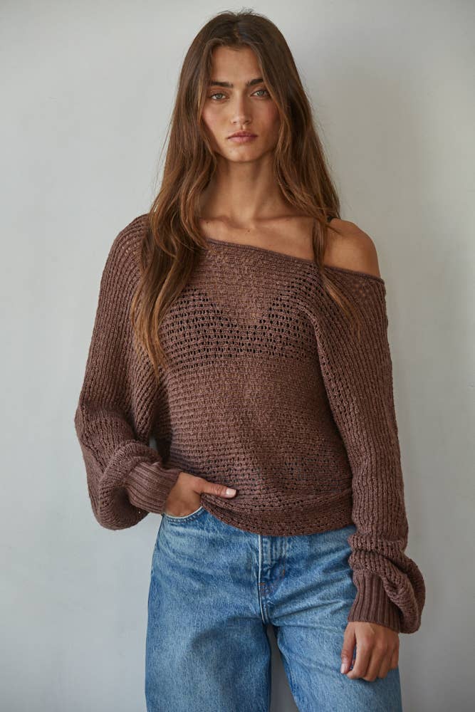 Juliana Off The Shoulder Crochet Knit Sweater