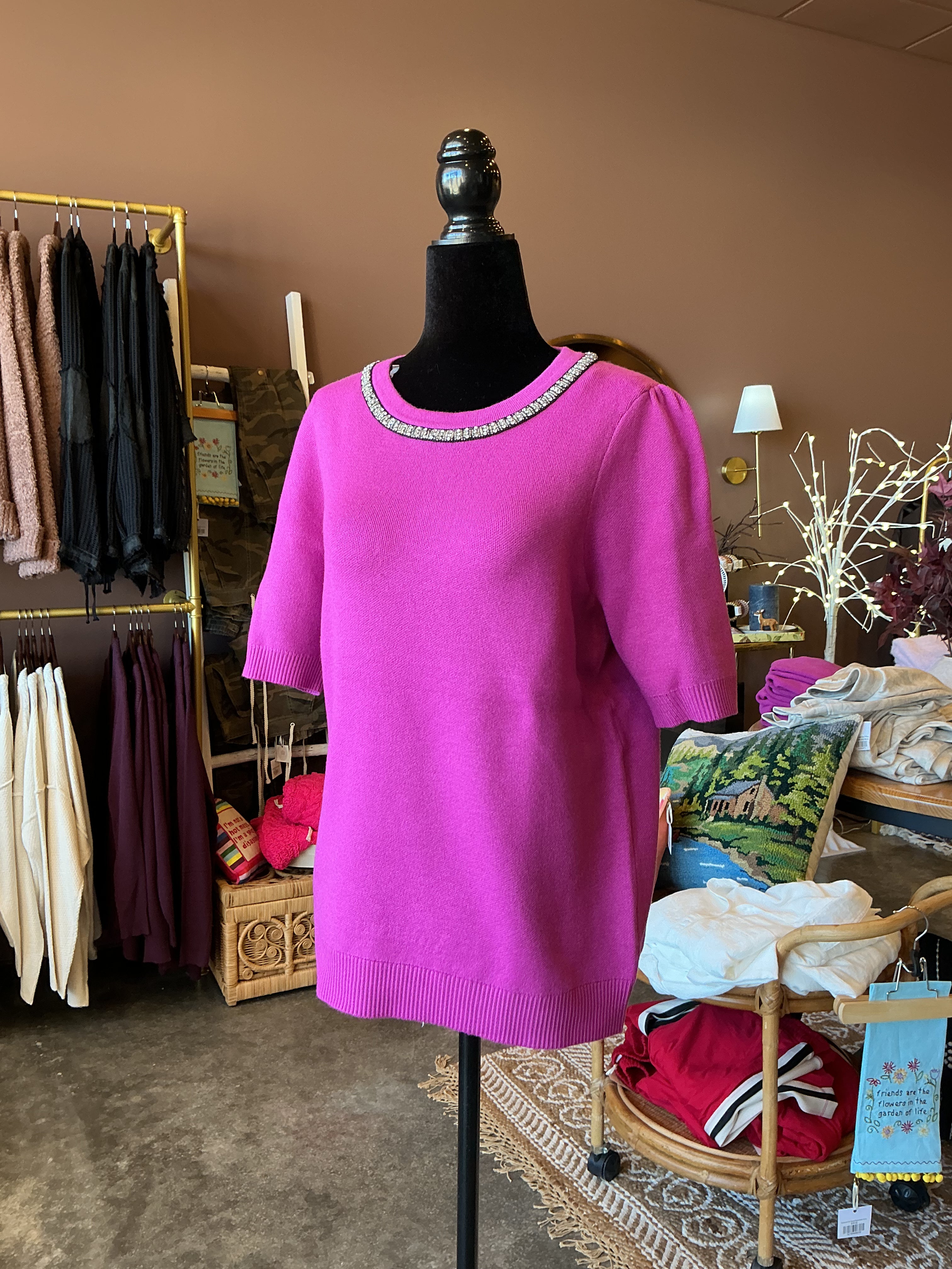 Victoria Jeweled Quarter Sleeve Sweater