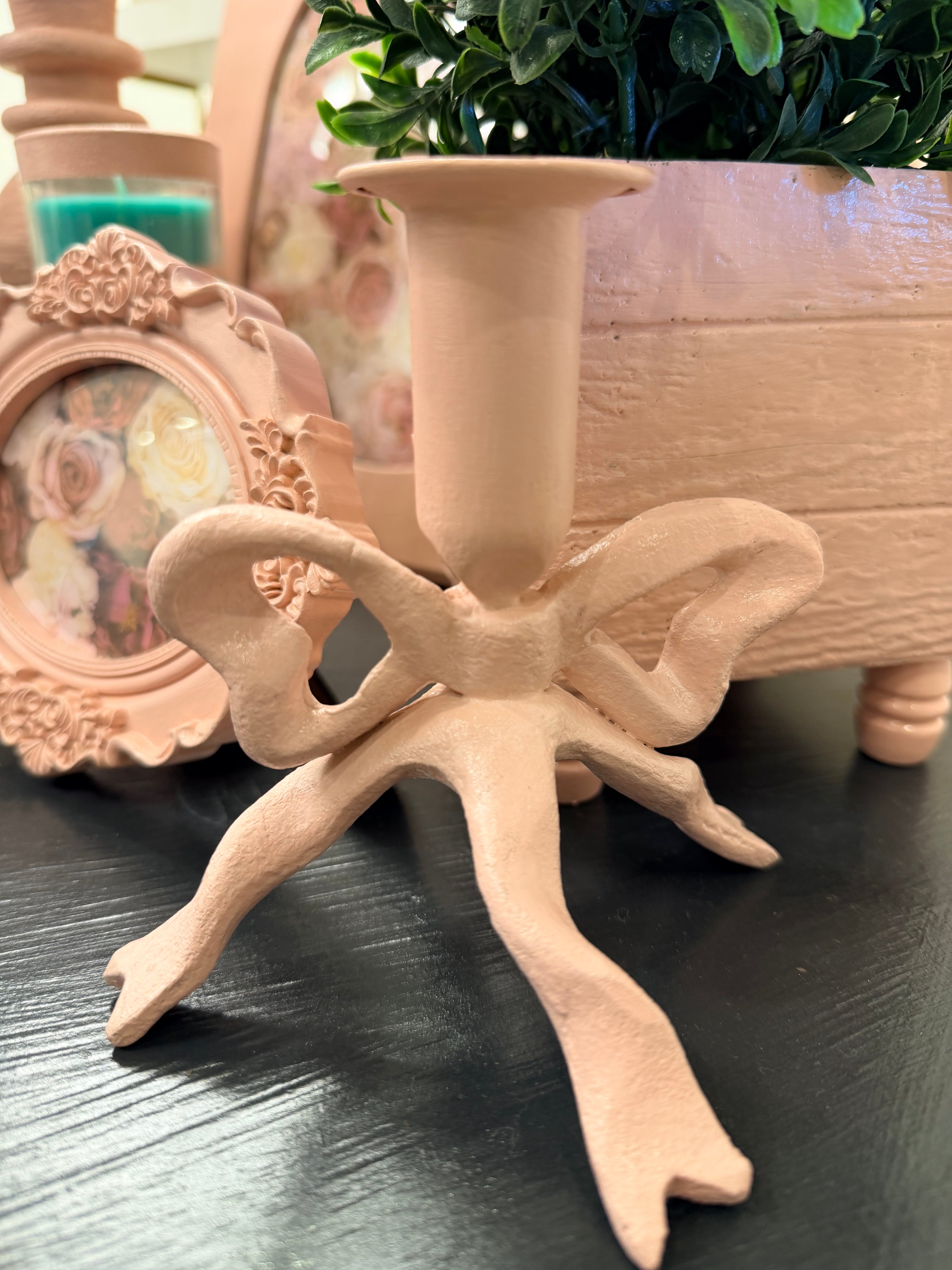 HBC Pink Bow Metal Candlestick