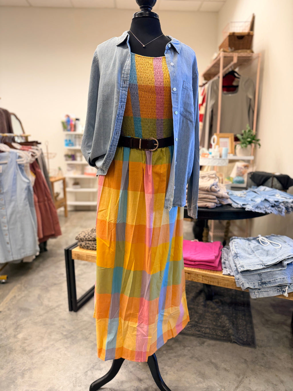 Dani Multi Checkered Smocked Dress