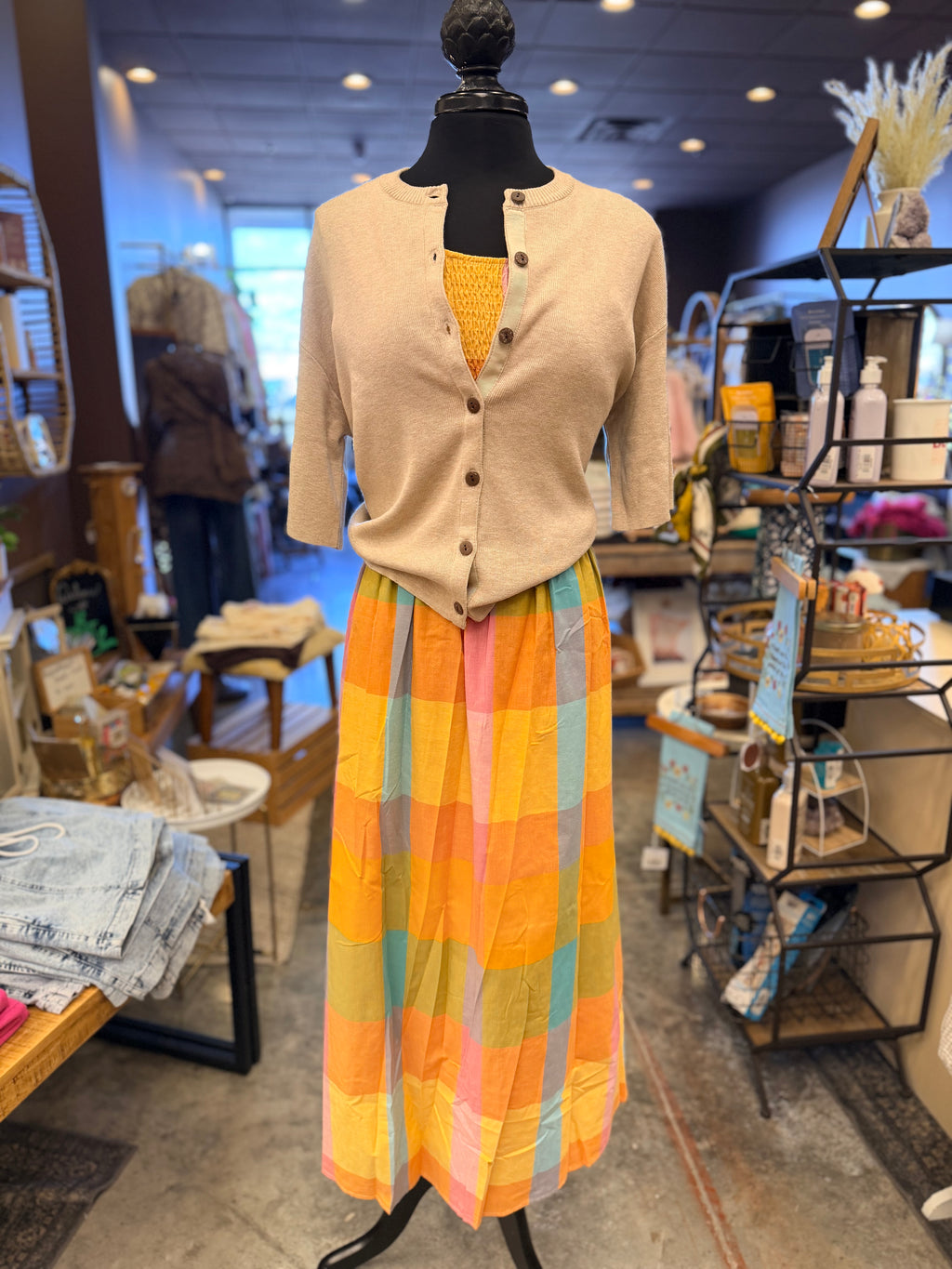 Dani Multi Checkered Smocked Dress
