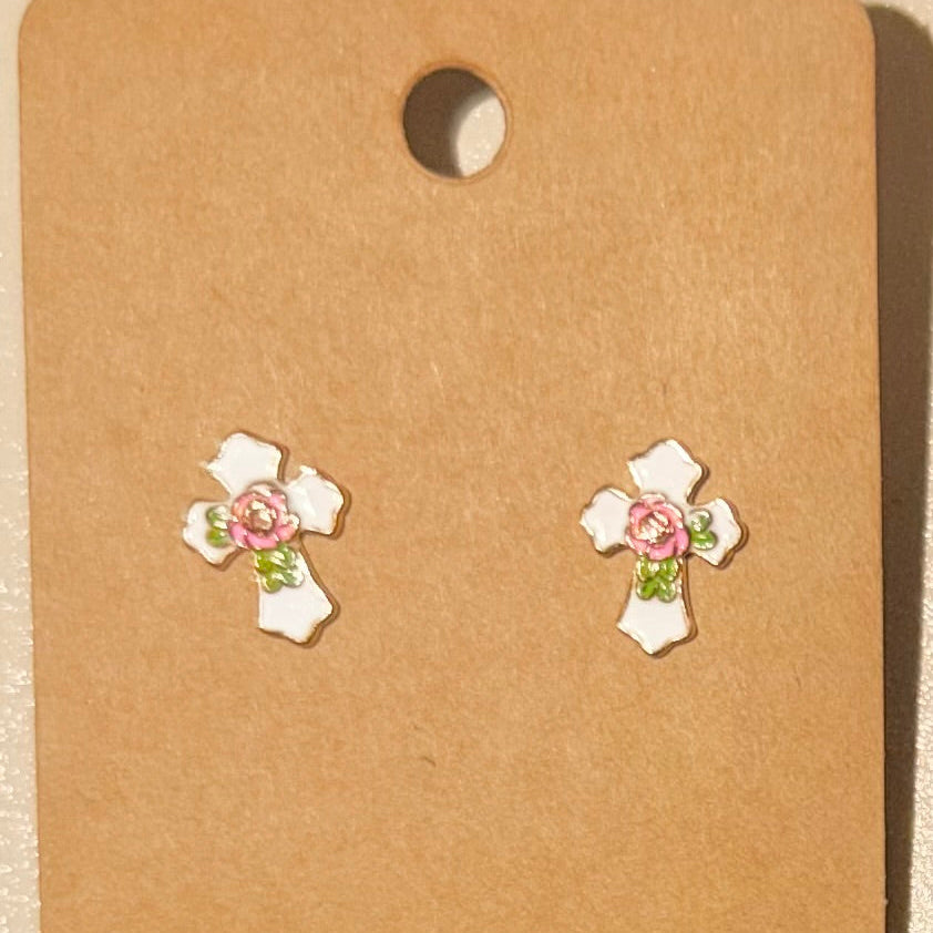 Roses & Crosses Fashion Stud Earrings