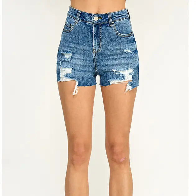 Shea Ripped High-Rise Denim Shorts