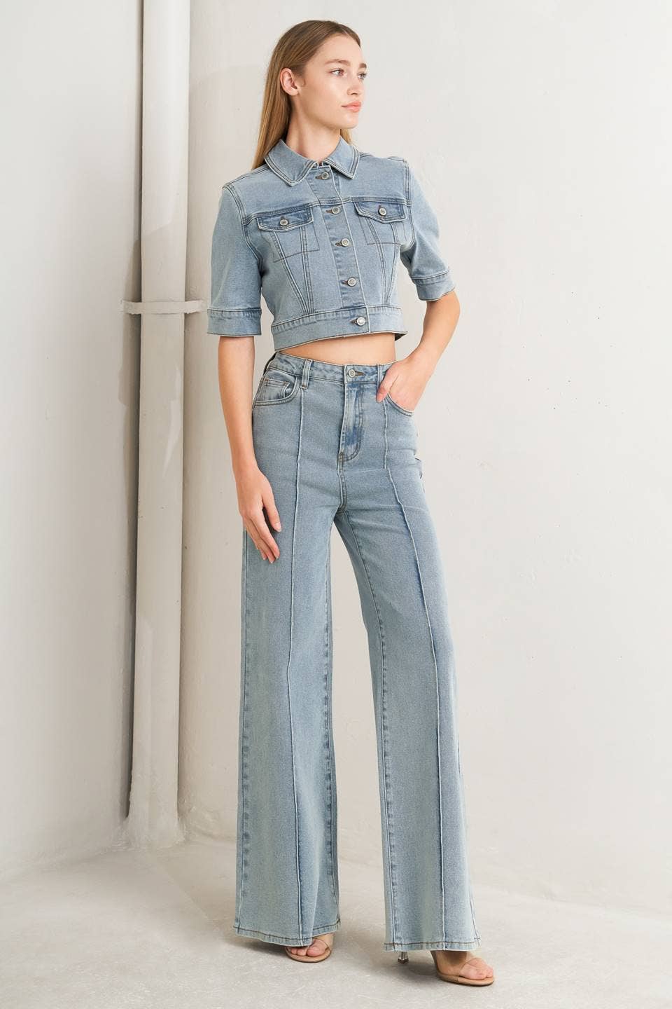 Ronnie Pinstripe Wide Leg Jeans