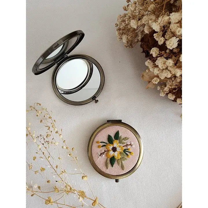 Floral Embroidered Compact Mirror
