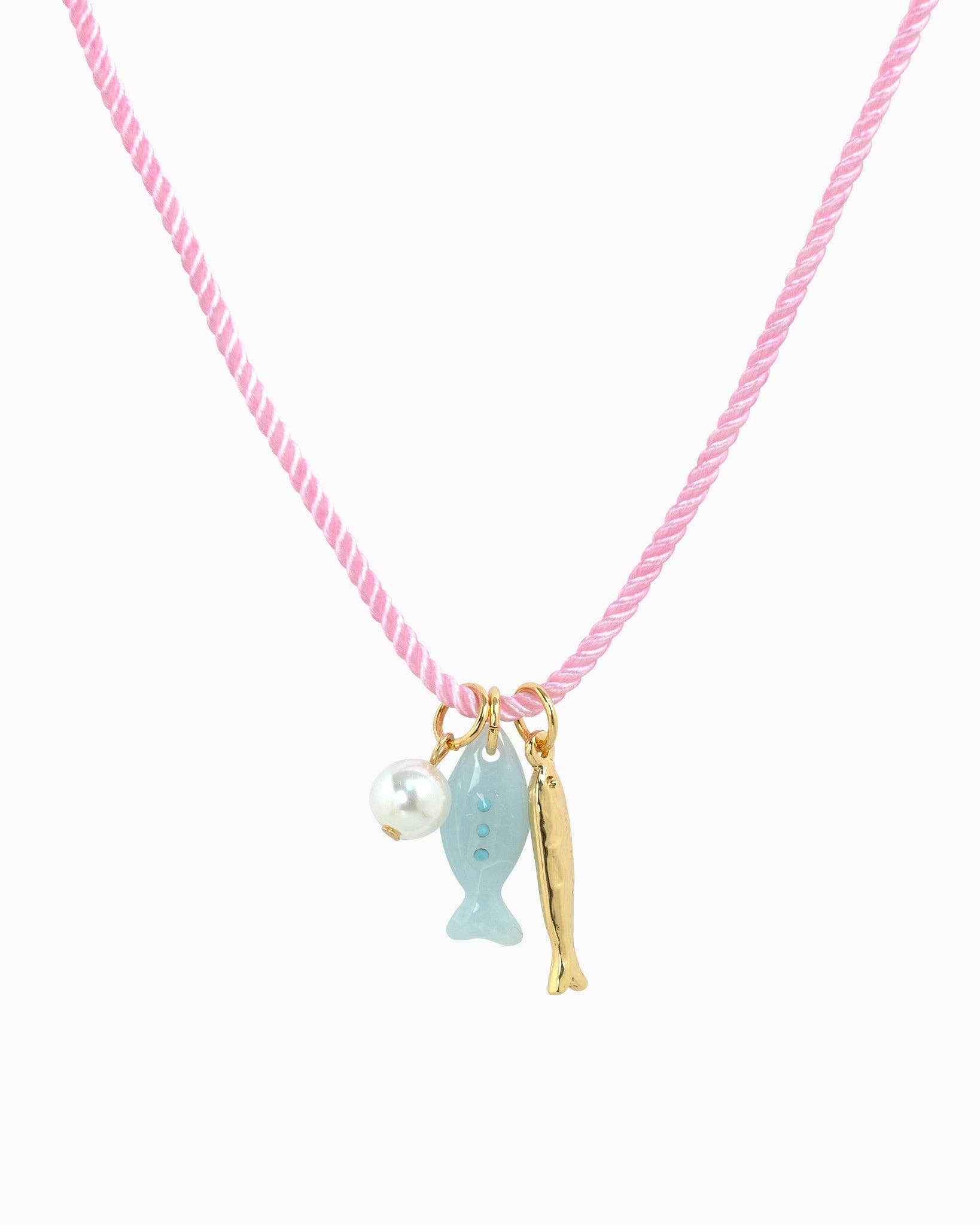 Pink Lagoon Rope Pearl Charm Necklace