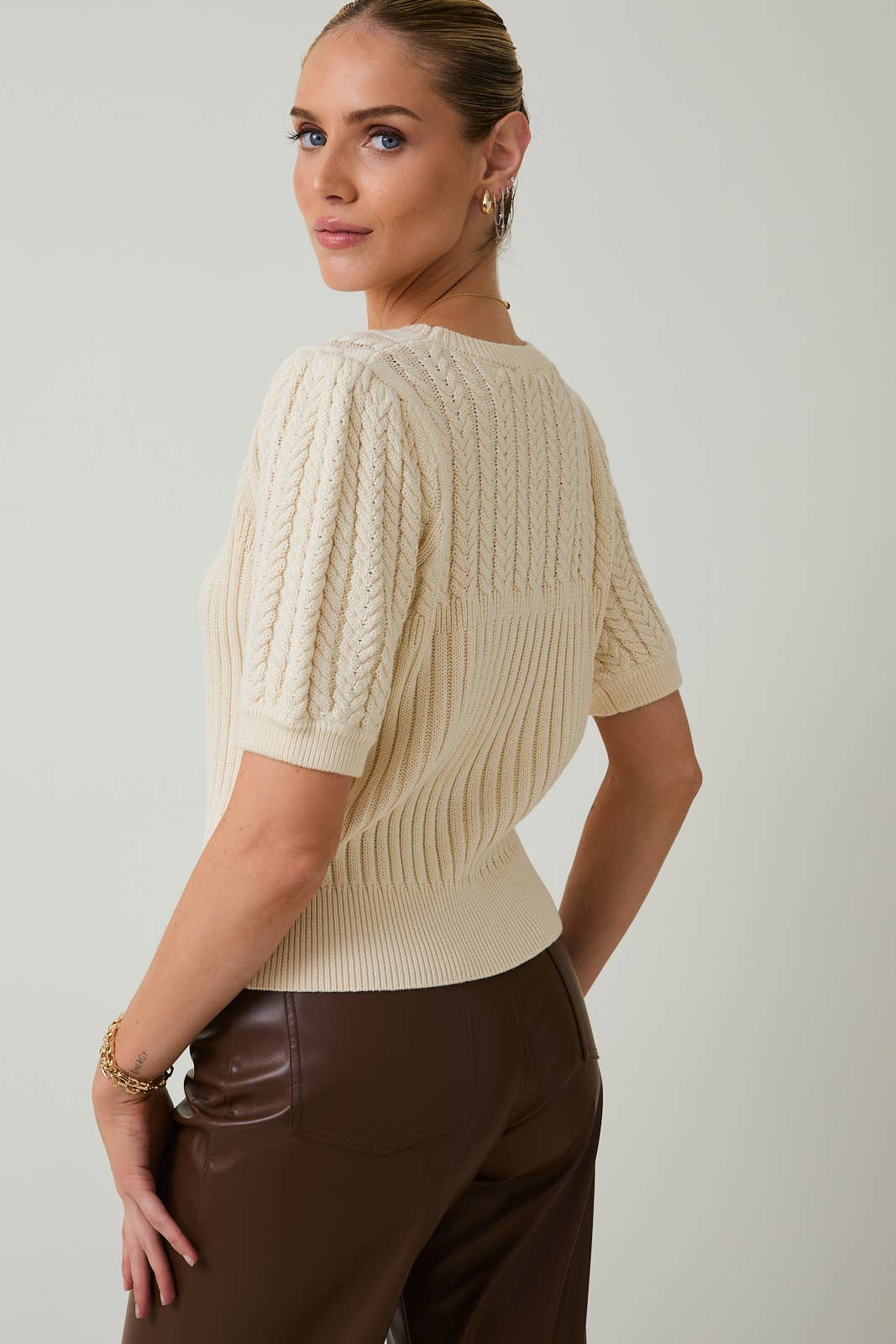 Millie Cable Knit Quarter Sleeve Sweater