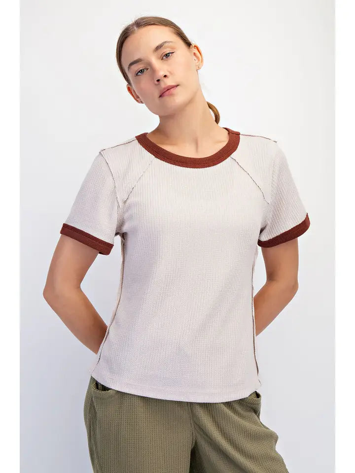 Olivia Waffle Tee- Cream