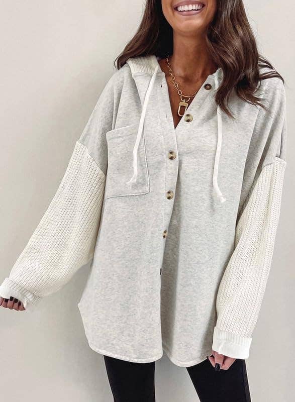 Vanita Colorblock Hoodie Sweatshirt with Button Detail