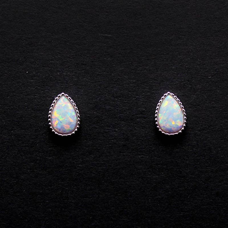 Vintage Teardrop Opal Stud Earrings