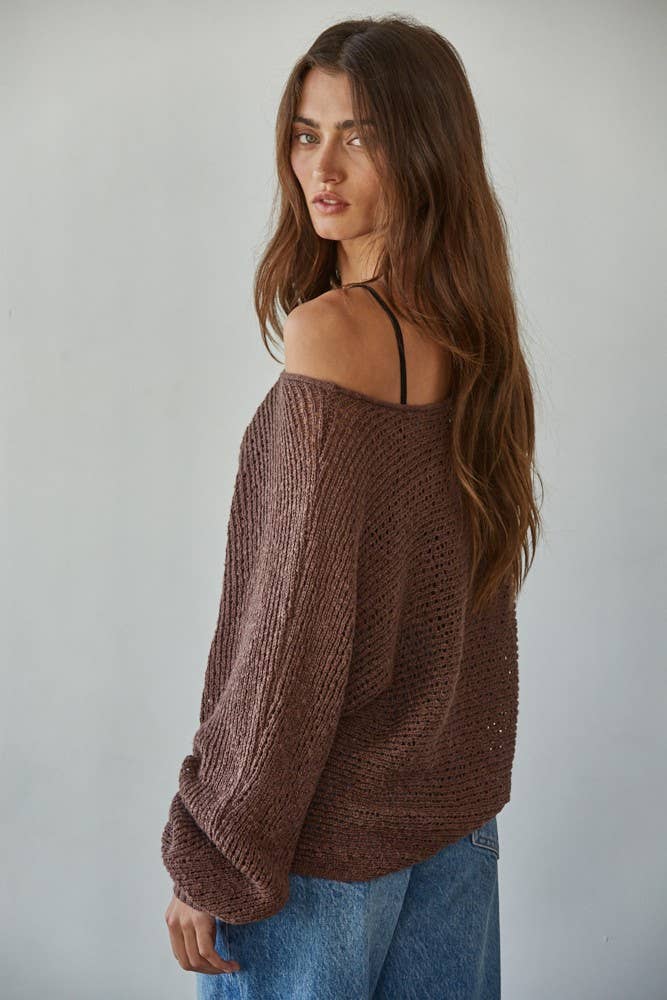Juliana Off The Shoulder Crochet Knit Sweater