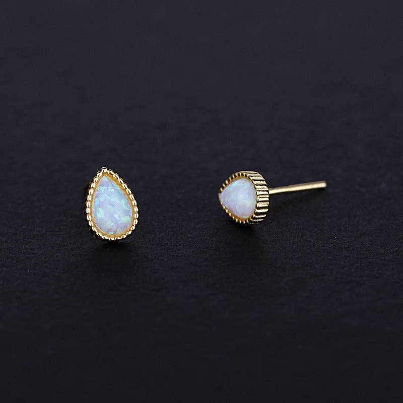 Vintage Teardrop Opal Stud Earrings