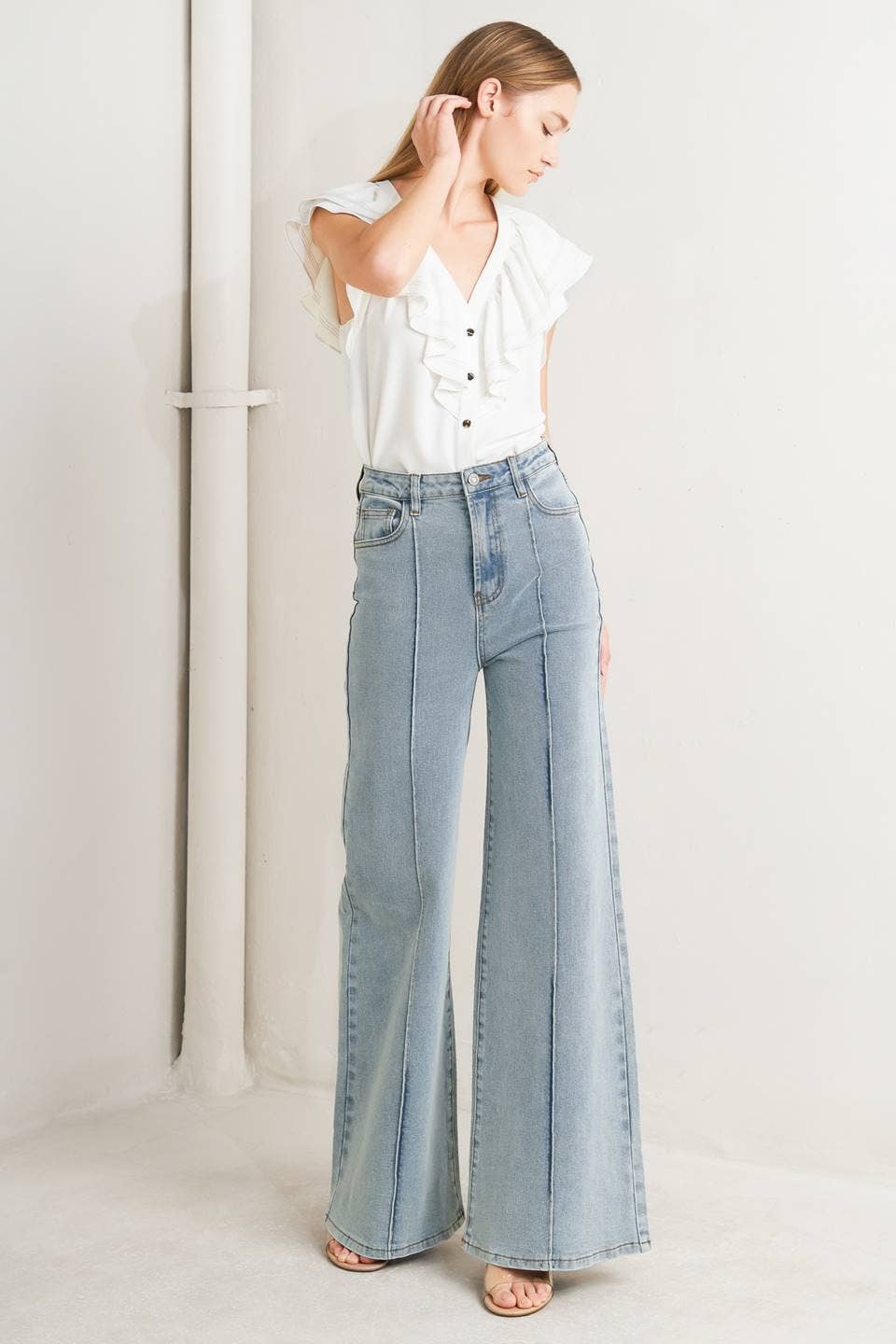 Ronnie Pinstripe Wide Leg Jeans