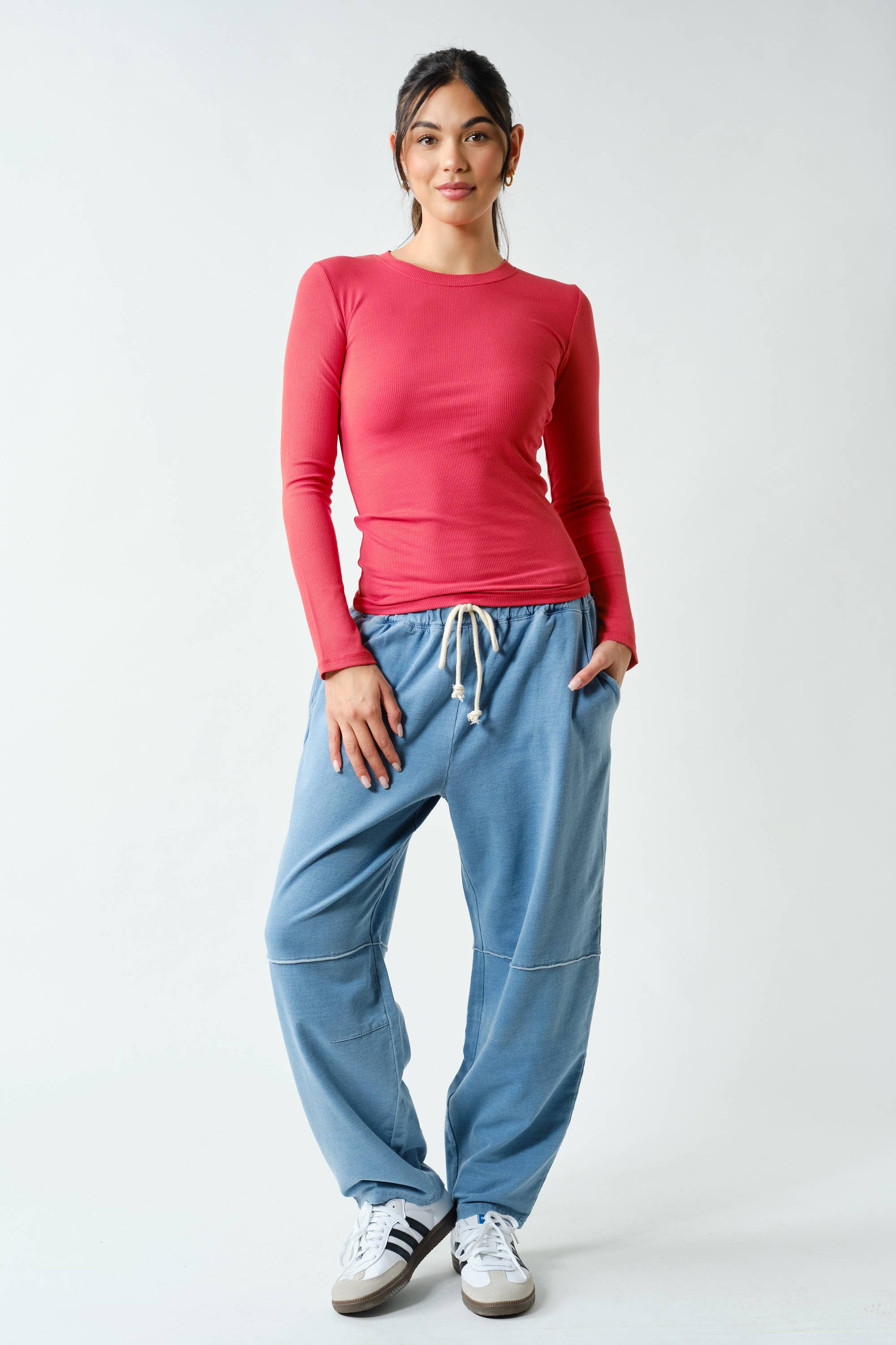 Essential Long-Sleeved Micro-Ribbed Athleisure Top
