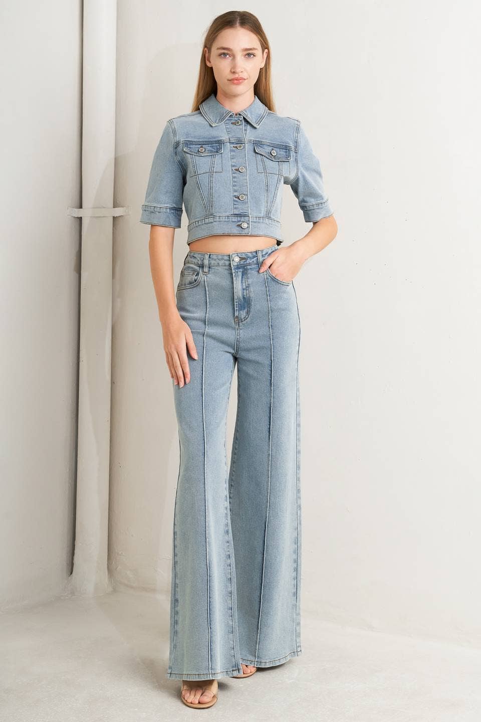 Ronnie Pinstripe Wide Leg Jeans