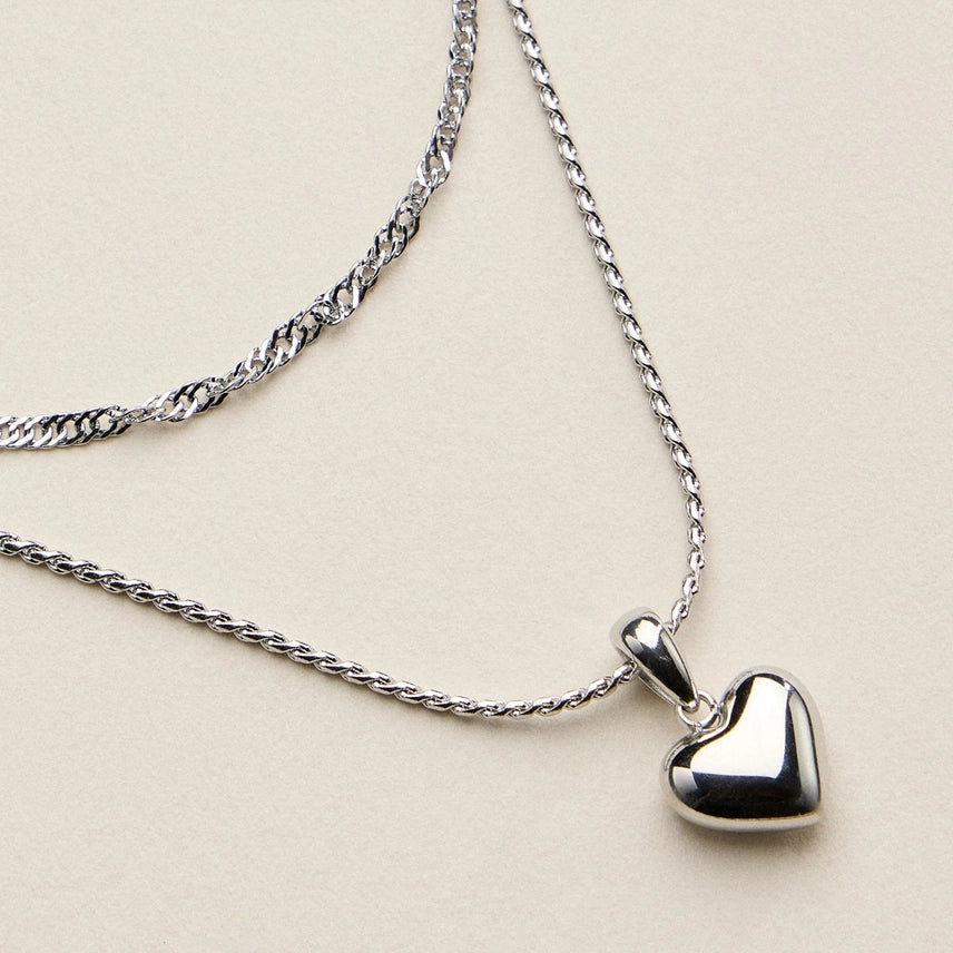 Layered Heart Necklace (Stainless Steel)