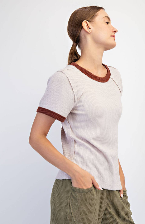 Olivia Waffle Tee- Cream