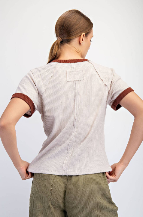 Olivia Waffle Tee- Cream